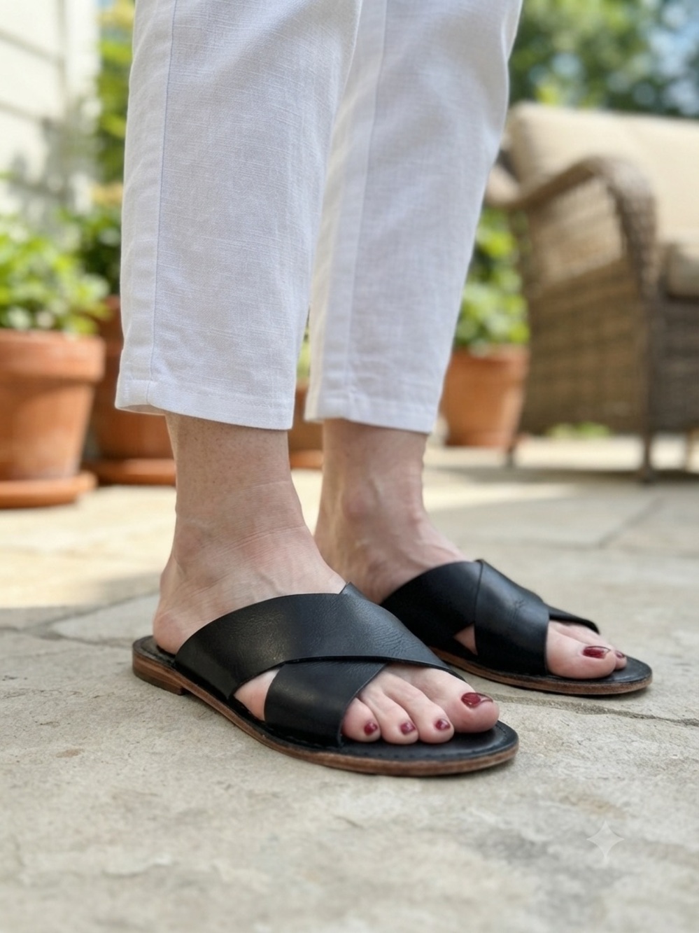 Banana Republic Black Leather Crisscross Slide Sandals Size 8